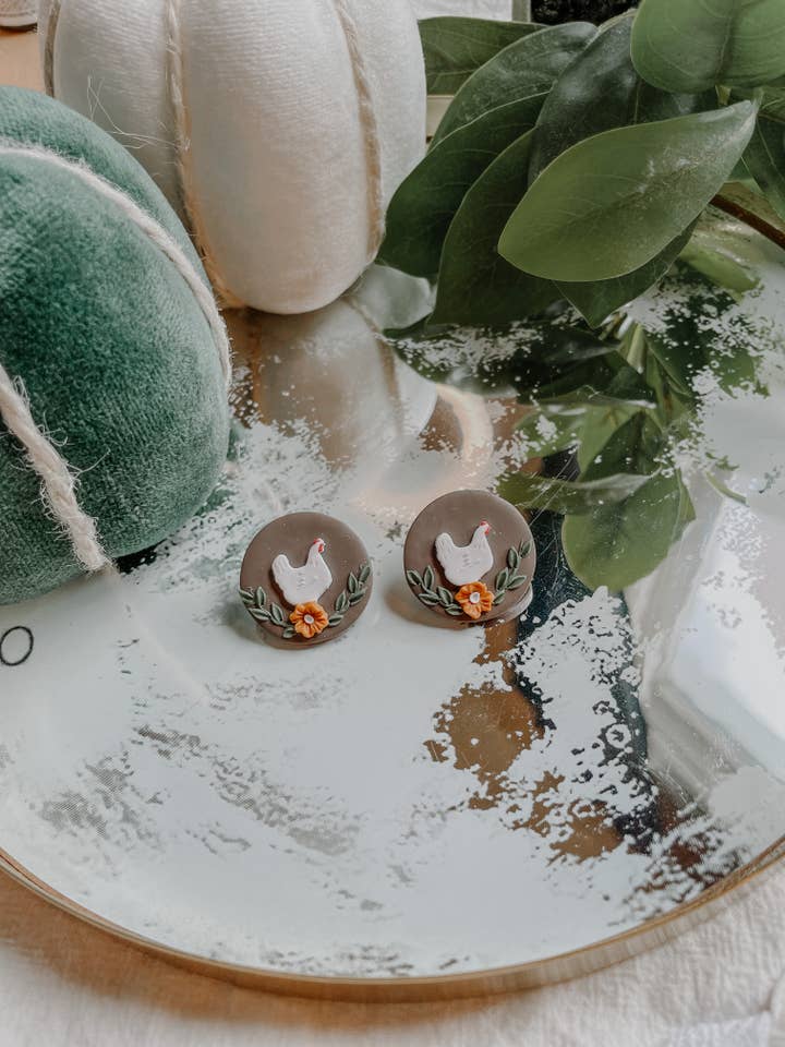 Homestead Chicken CLAY EARRINGS | Lightweight | Durable | Hy for wholesale by River & Rose Co.