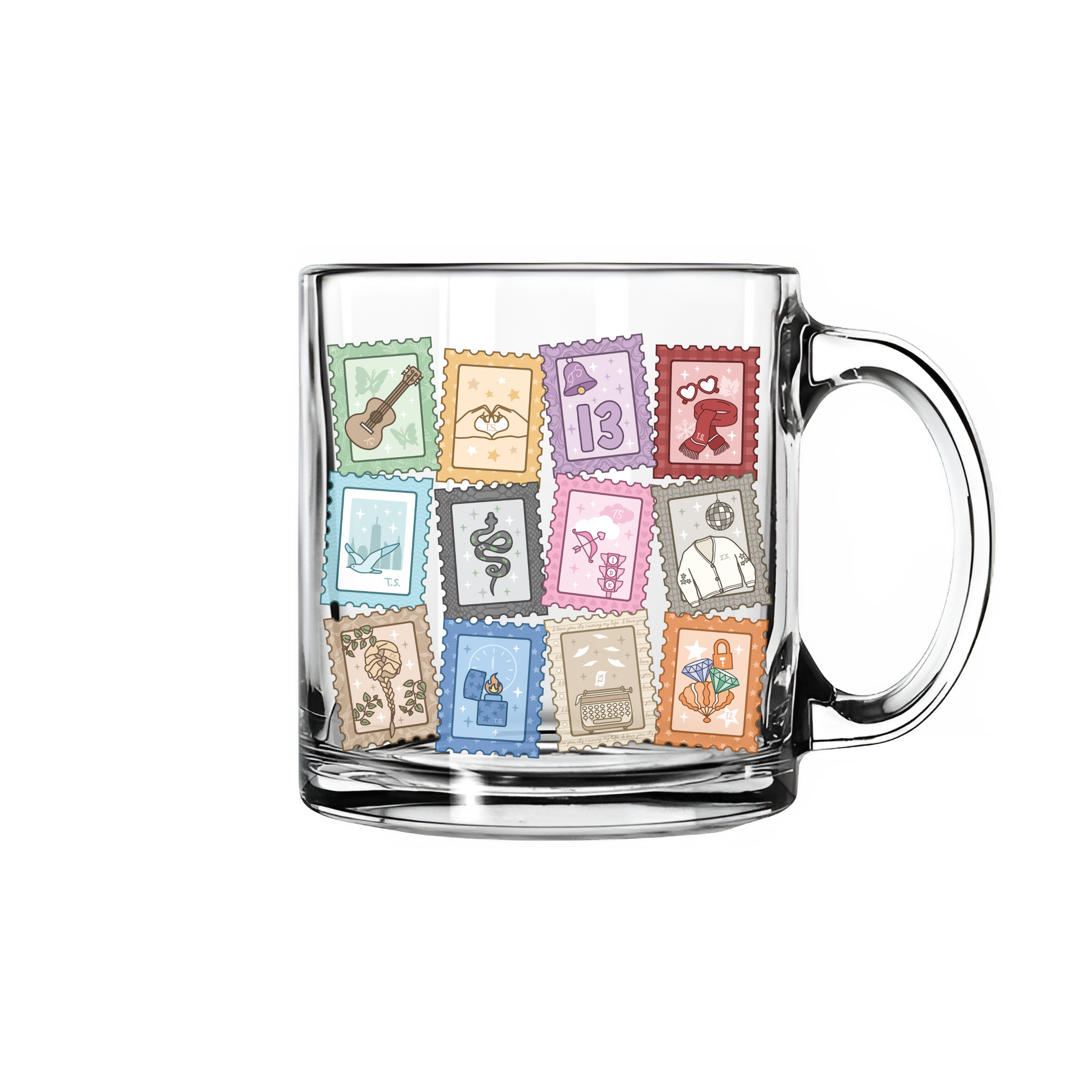 Nearly June Design Co - Vendita all'ingrosso Tazza - Tazza di vetro con francobolli ispirati alle epoche0