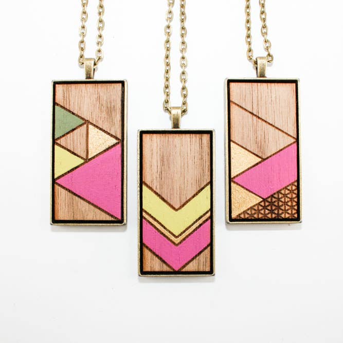 Pingente grande pintado - rosa choque e amarelo limão por atacado de Once Again Sam