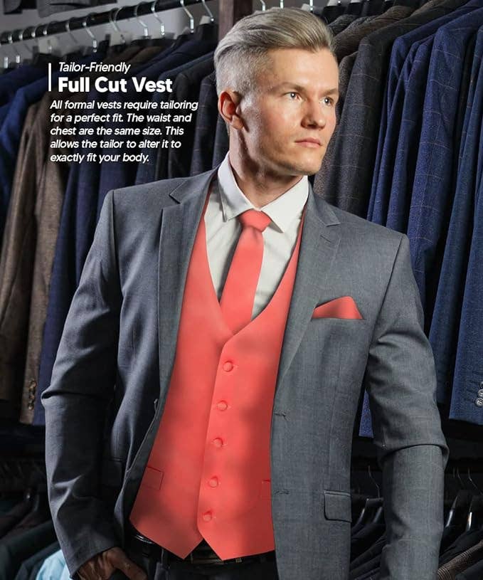 Dubal Brothers - Wholesale Suit Vest - Men's - Vittorio Farina Solid Satin Vest Set (White Back) Var. 01 (Beige-Maize)9