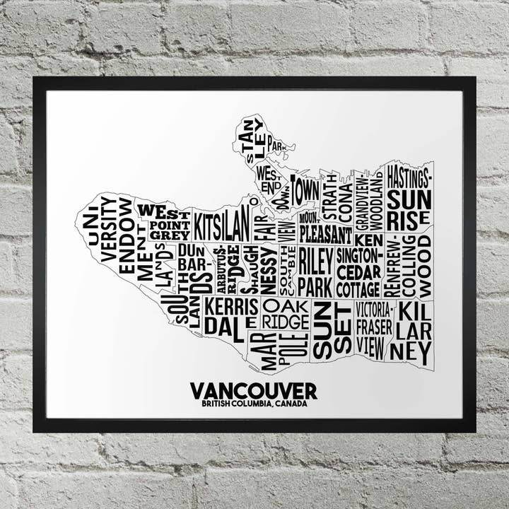 Damon D Chan – Großhandel Karten – Stadtverwaltung von Vancouver British Columbia Typography Stadtplan