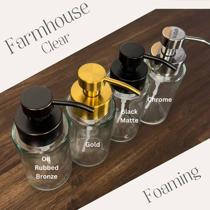 The Bottle Shoppe – wholesale Soap dispenser – 10 oz Farmhouse Foaming Glass Soap Dispenser w/ metal pumps