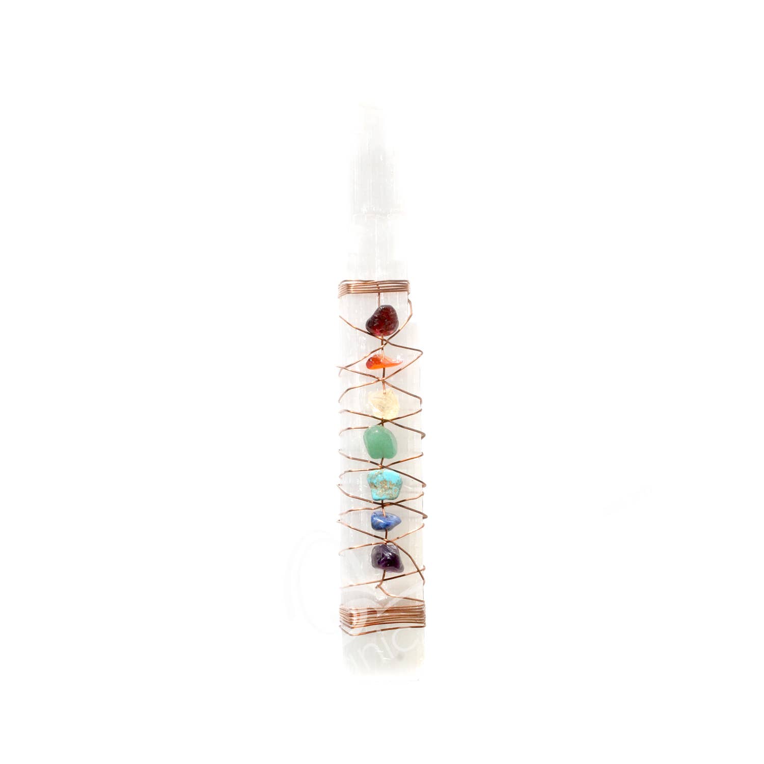 Oceanic Linkways Inc - Wholesale Spiritual Stone/Crystal - (PC)HEALING WAND - SELENITE CHAKRA WITH COPPER WIRE 6"