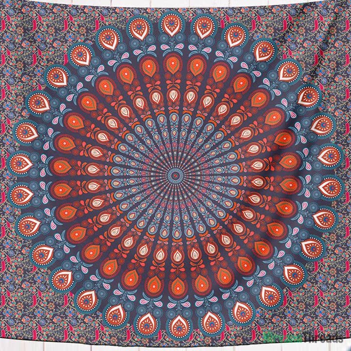 Red Peacock Mandala Tapestry for wholesale by Nirvana Threads