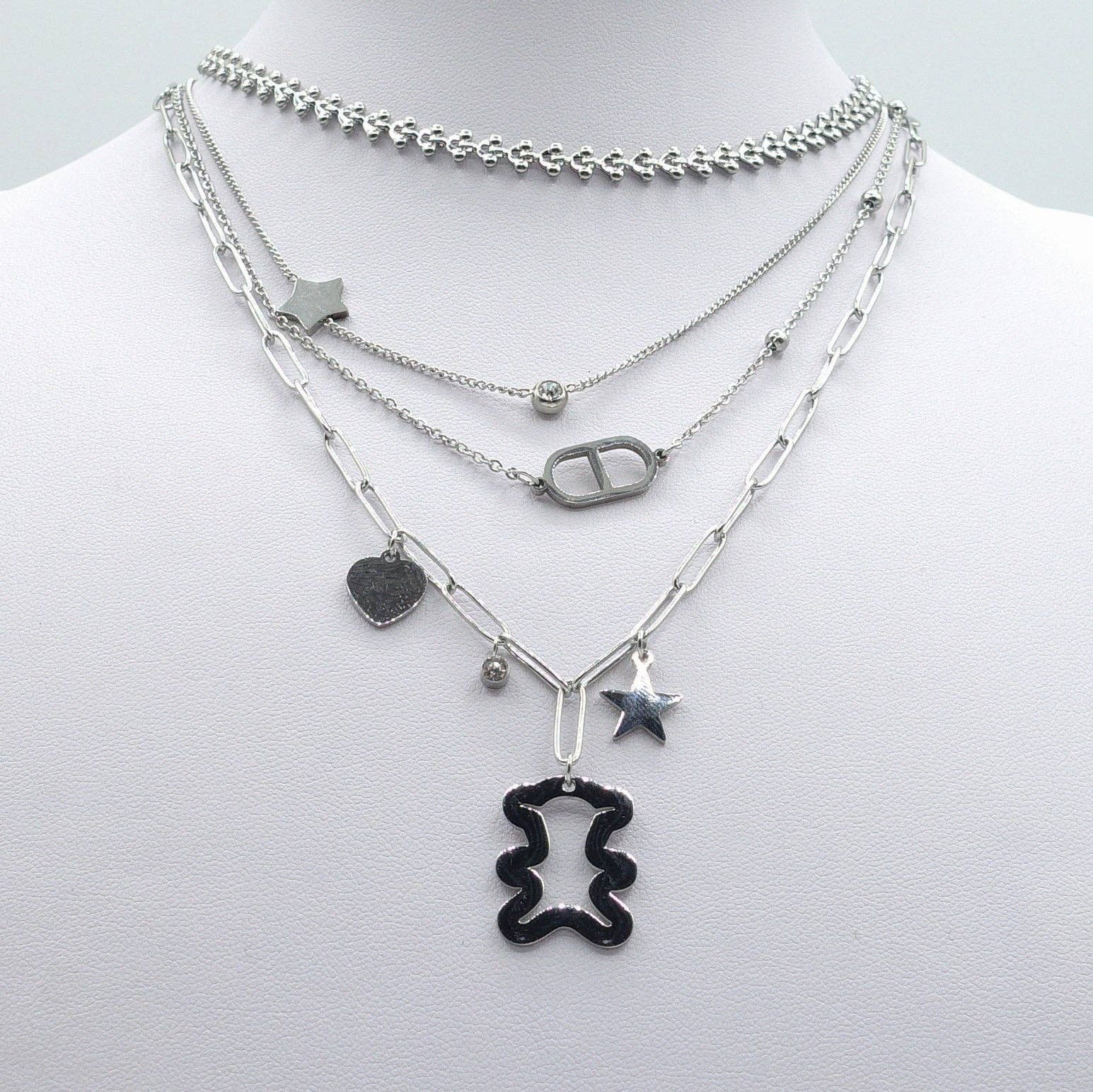 Daemon srls - Venta al por mayor Juegos de joyas - ELLIE ~ Conjunto de 3 collares combinados en acero inoxidable0