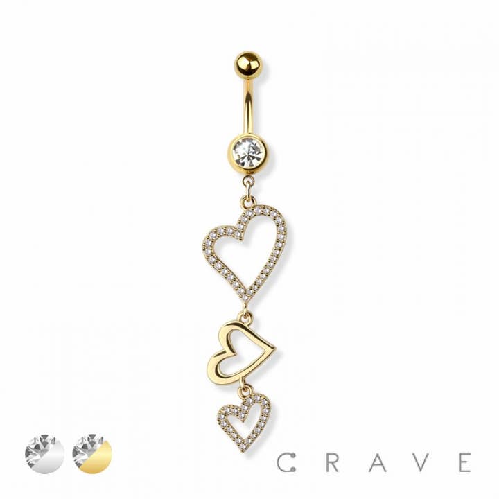 CRAVE BODY JEWELRY - Wholesale Belly Ring - TRIPLE HEART 316L SURGICAL STEEL NAVEL BELLY RING