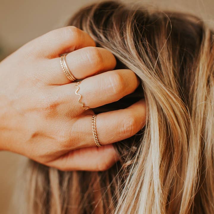 Hello Adorn - Wholesale Band/Stacked Ring - Squiggle Ring | 14kt Gold Fill + Sterling Silver