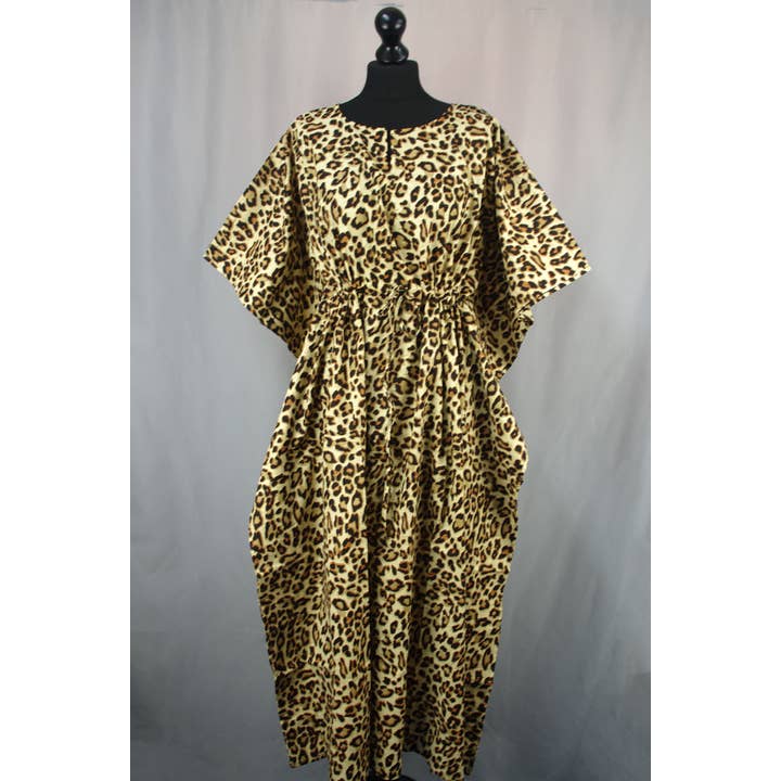 Caftanes largos de algodón con estampado de bloques - Estampado de leopardo para venta al por mayor de Kantha Decor