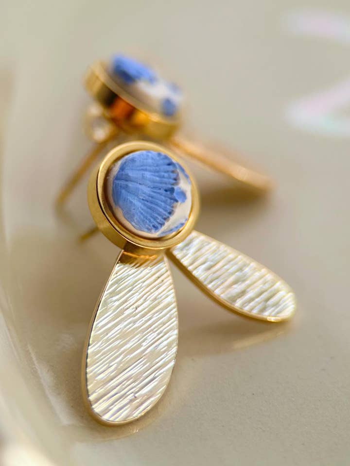 Boucle D'Oreille Ear Jacket Argile Motif Fleurs pour la vente par Boucle d'or