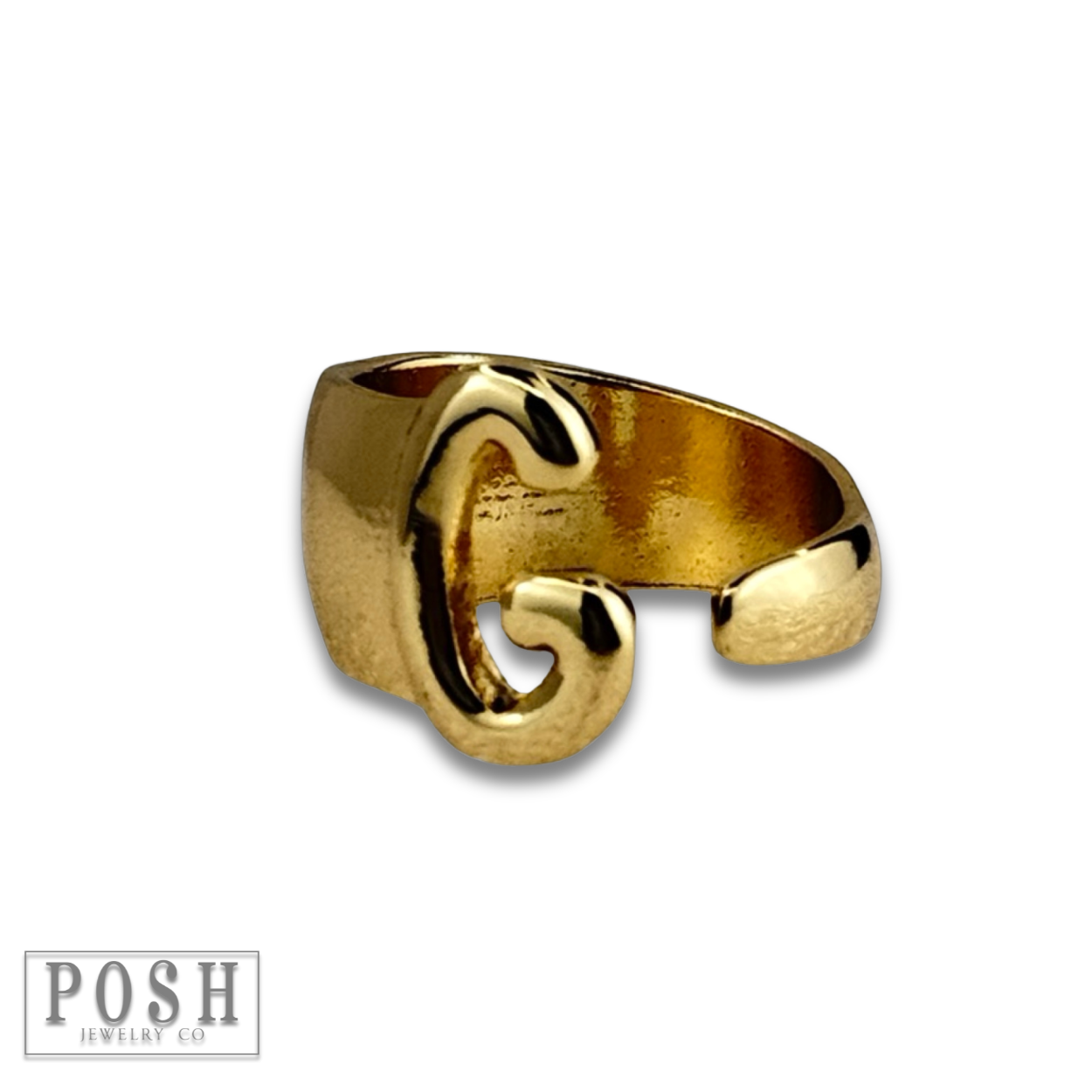 Gold Bubble letter monogram initial ring for wholesale on Faire5