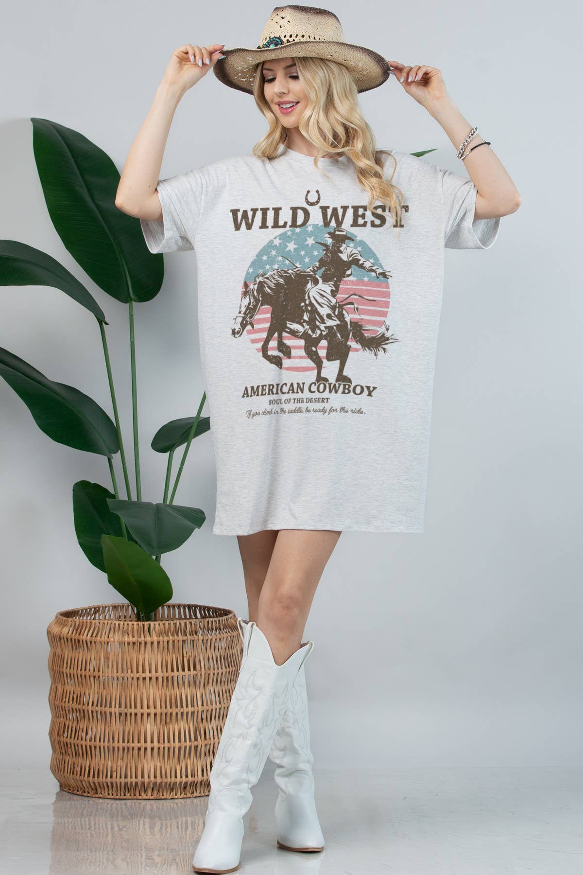 Grey AV1202-5660-Wild West America Cowboy Print T Shirt Dress for wholesale on Faire1