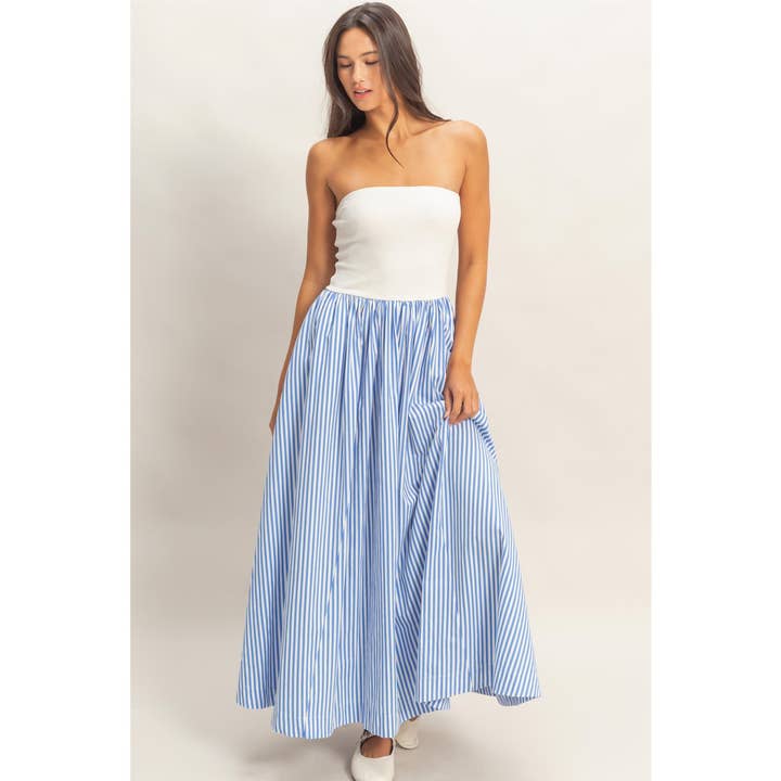 Abito Midi Fluttuante a Righe Senza Spalline per la vendita all'ingrosso da parte di Double Zero