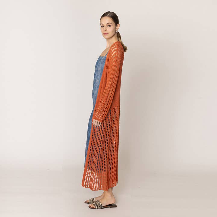 Sensibling Corp. - Wholesale Cardigan - Women's - Chest Blocked Crochet Long Cardigan1