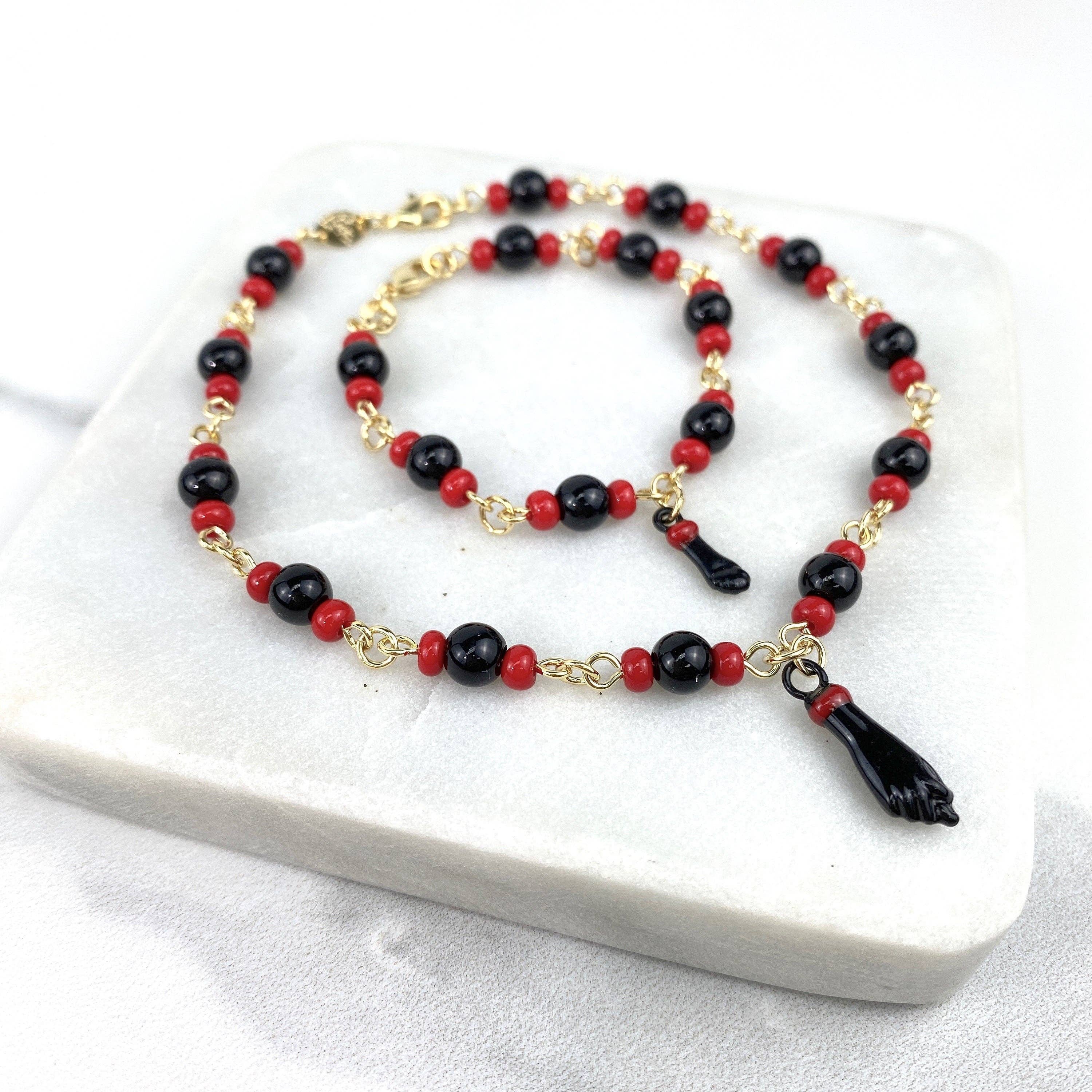 Luxus Accessories – wholesale Beaded bracelet – 18k Gold Filled Black & Red Figa Hand Beaded Bracelet5