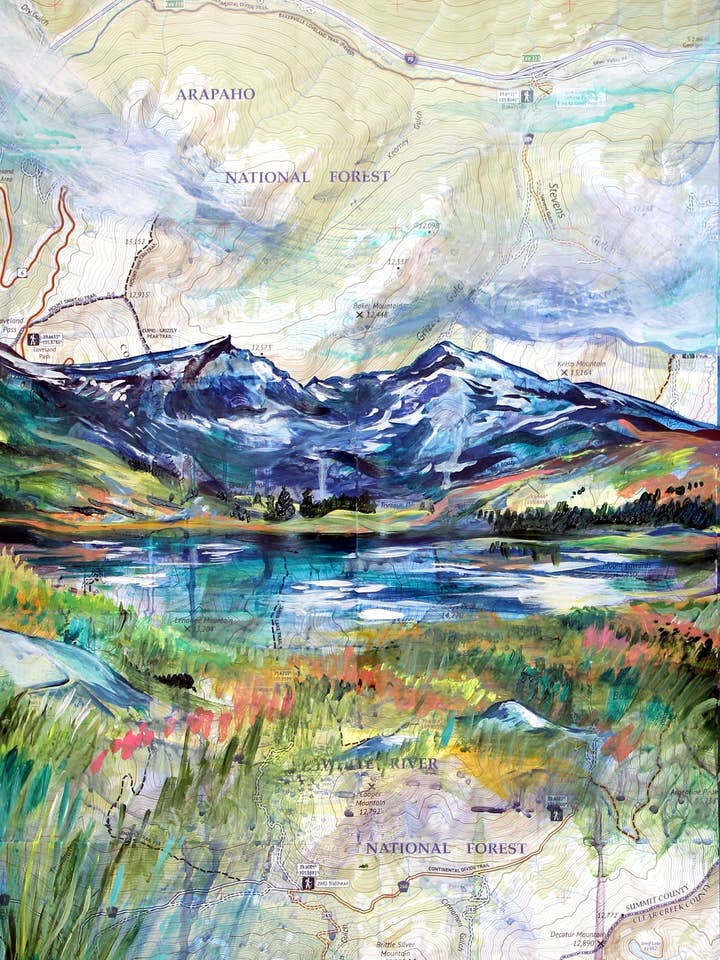 Impresión artística con mapa de reflexiones del monte Bierstadt para venta al por mayor de Hannah Wilson Art