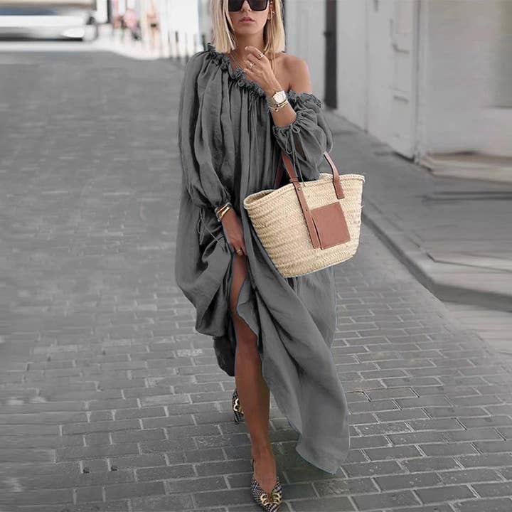 pinkblu02 - Wholesale Dress - Women's - Women Boho Off The Shoulder Plus Size Maxi Dresses