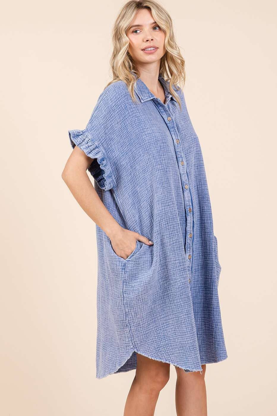 mittoshop – wholesale Dress – Women's – MINERAL WASH COTTON GAUZE MINI SHIRT DRESS9