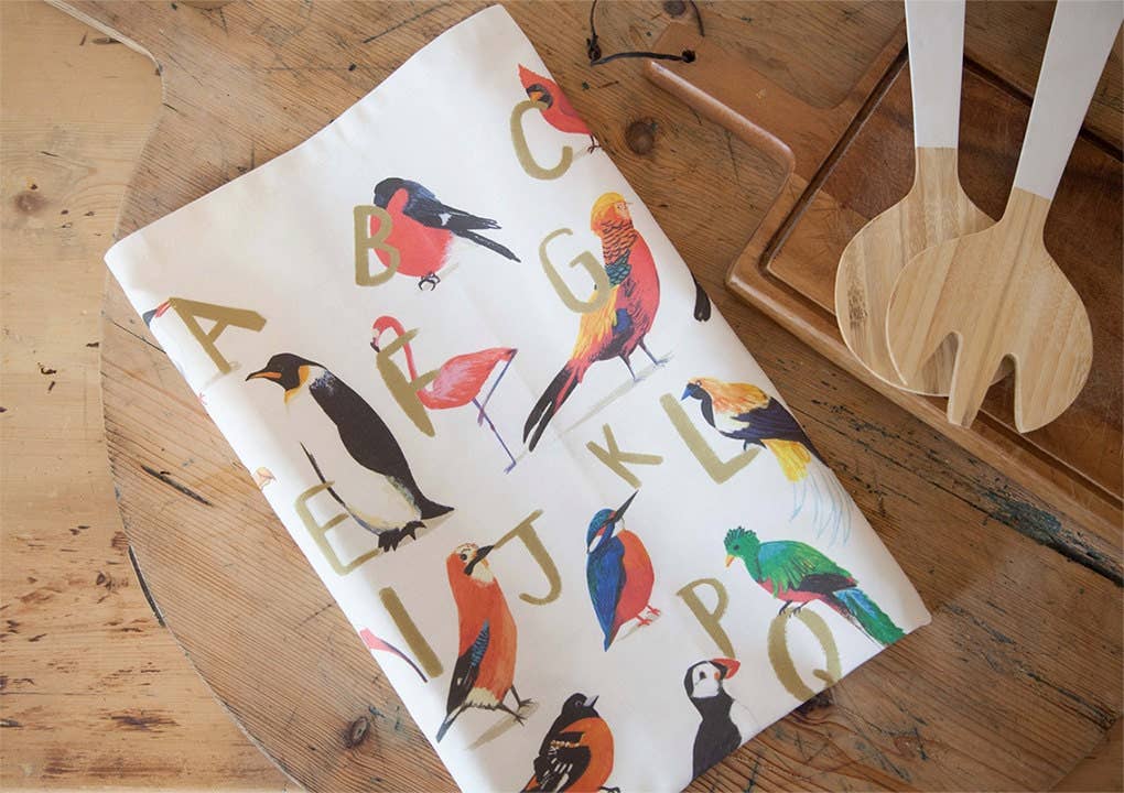 Sarah Edmonds Illustration - Wholesale Tea Towel - Avian Alphabet Bird Cotton Tea Towel3