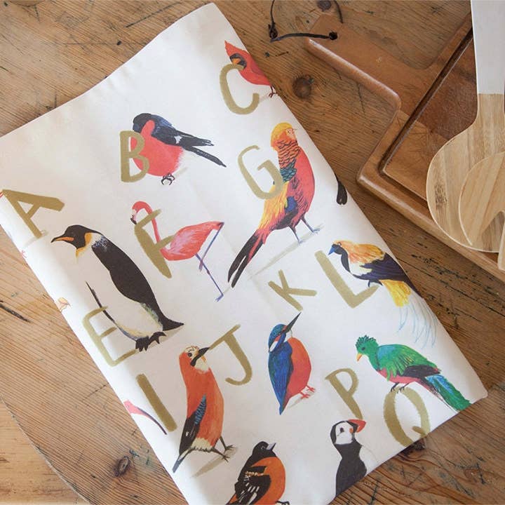Sarah Edmonds Illustration - Wholesale Tea Towel - Avian Alphabet Bird Cotton Tea Towel3