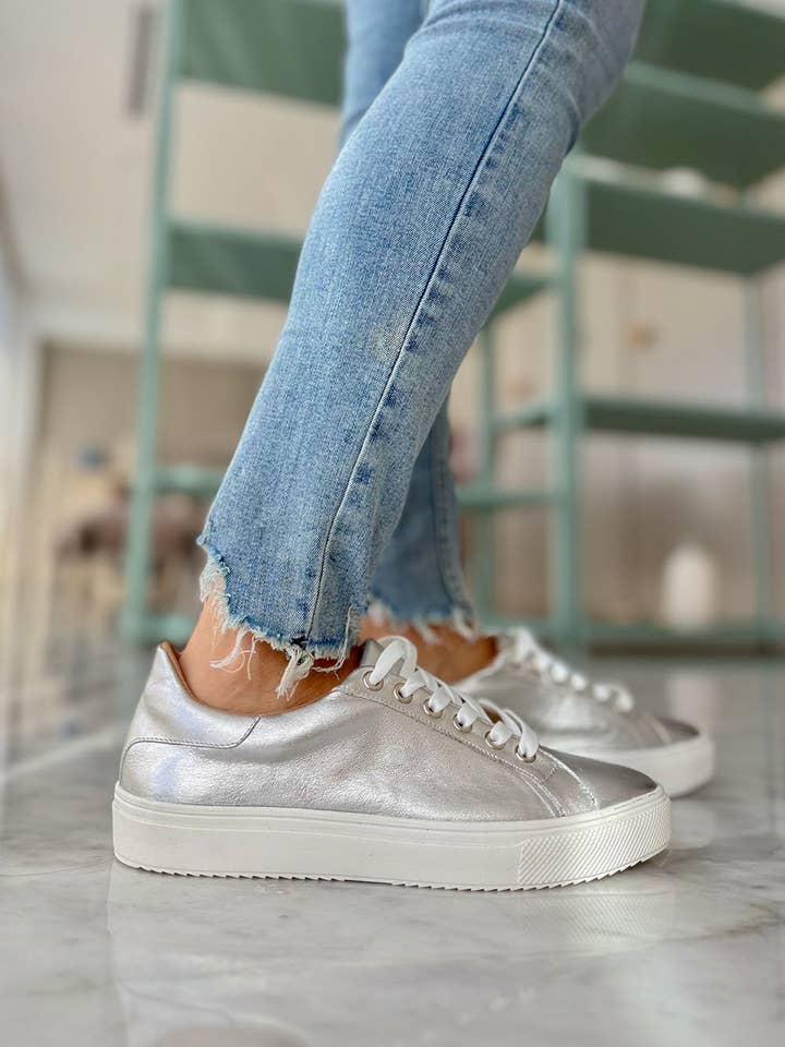 Ready to Ship - Herald - Silver - Cow Leather Sneakers for wholesale by PMK SHOES
