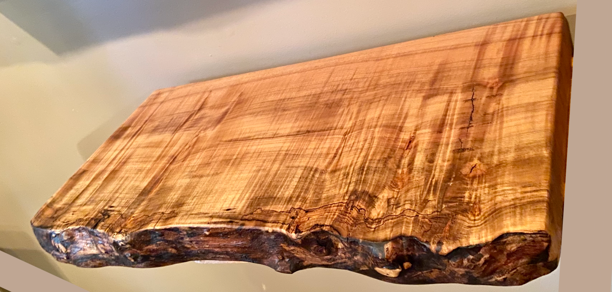 Steel Oak - Wholesale Wall Mounted Shelf - Live Edge Spalted Maple, Ambrosia Maple Wood Floating Shelf1