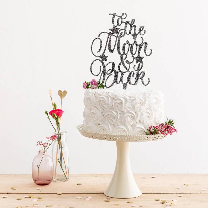 REMOVED BRAND - Vente Décoration pour cake/cupcake - Décoration de gâteau à citation To The Moon And Back avec détails étoiles