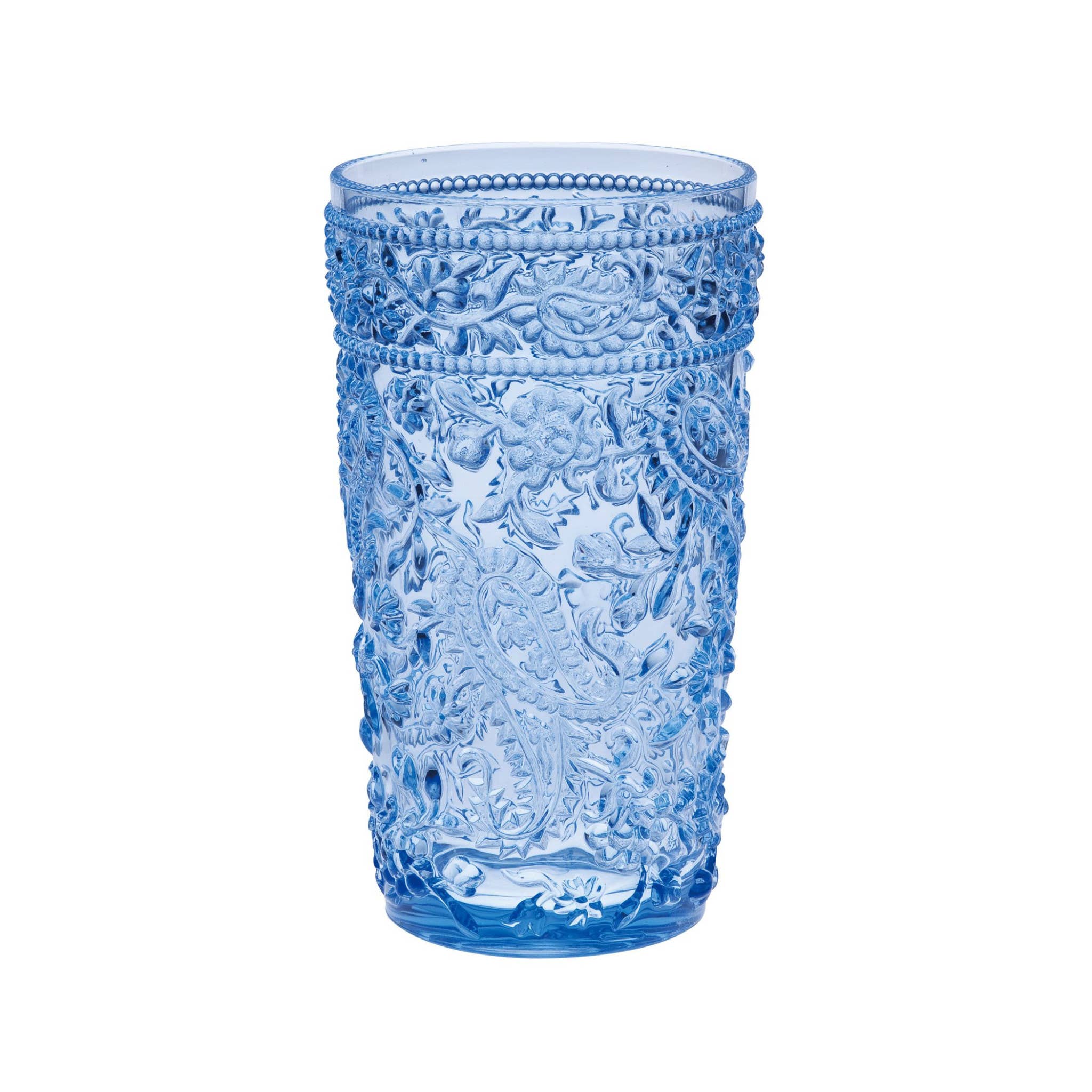 HomeRoots - Wholesale Cocktail/Liquor Glass - Set of Four Blue Paisley Acrylic Stemless Highball Glass