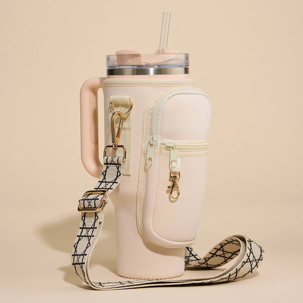 Sensibling Corp. - Wholesale Crossbody Bag - Women's - Solid Tumbler Carrier Holder Geometric Pattern Strap Crossbody Bag8