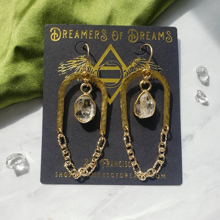 Dreamers of Dreams - Wholesale Dangle Earrings - Gold + Glam Arch Chain Earrings