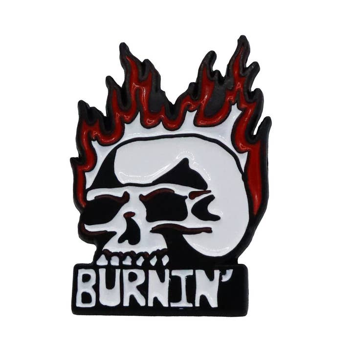 Hungry Ghost Press - Wholesale Lapel pin/button - Burnin Skull Pin By Crookshanks