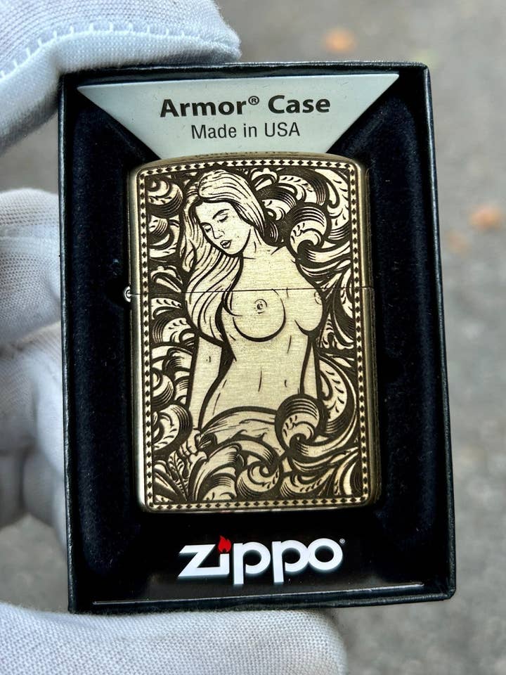 Pinup Girl Engraved Brass Armor Zippo | Made in USA | Collectible Vintage Style for wholesale by Defcon Supply