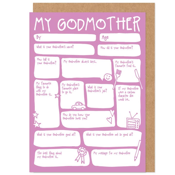 Godmother Fill In The Blanks Birthday / Mother's Day Card for wholesale by Bow & Bell