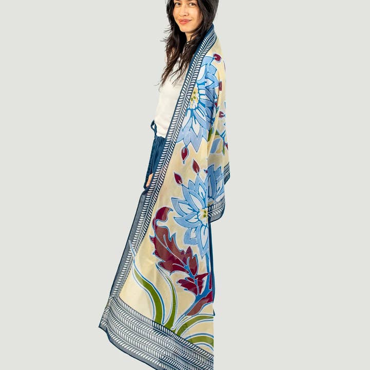 Shoo for Good - Wholesale Scarf - Women's - Insect-Repellent Scarf — Dahlia with Blue Border BACK IN STOCK