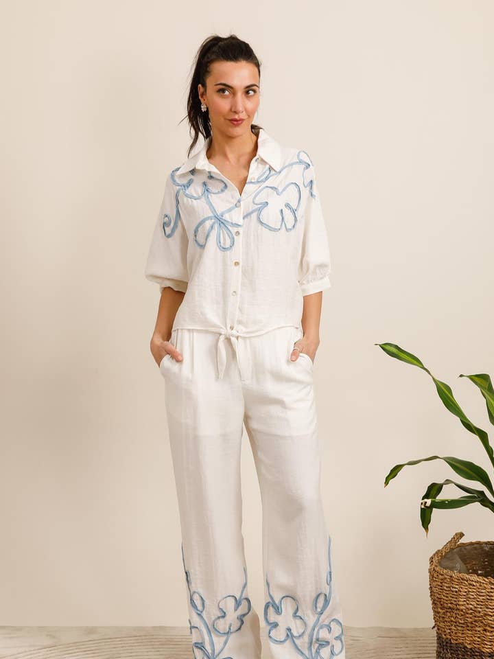 Embroidered Two-Piece Set – Button-Up Shirt & Pants for wholesale by DIX-ONZE