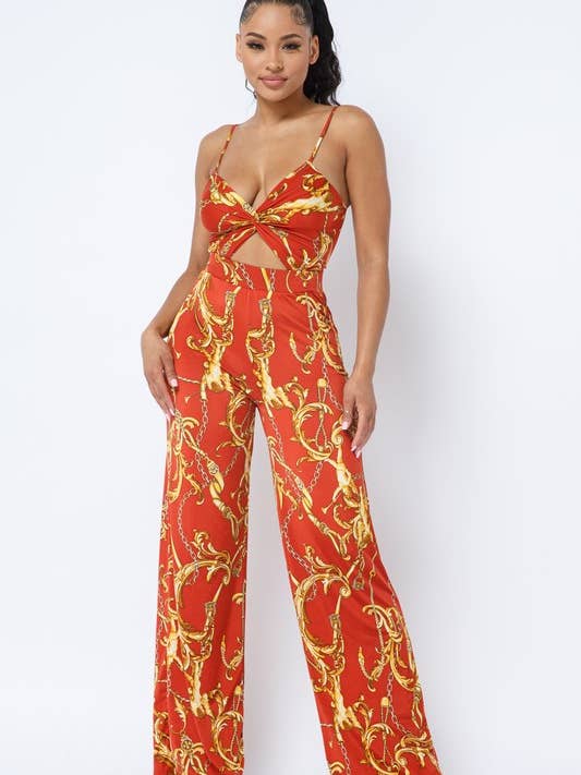 Jumpsuit met uitgesneden buste en wijde pijpen en draaibare voorkant voor wholesale door Belita Collection
