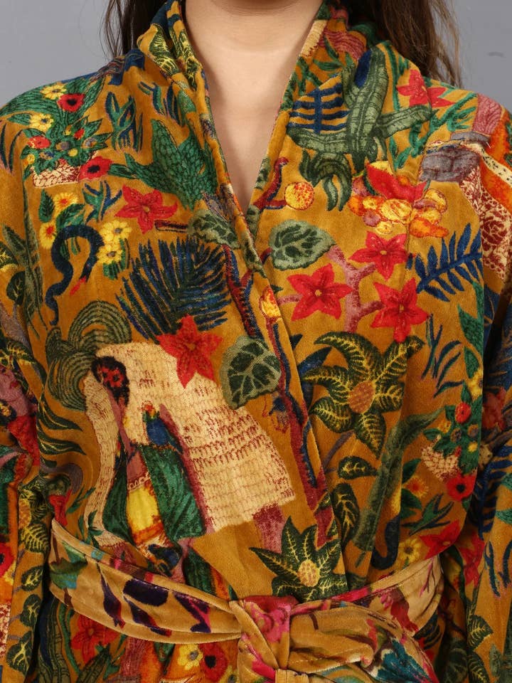 GYPSY STUDIO - Vendita all'ingrosso Kimono - Donna - Kimono corto in velluto di cotone / Accappatoio / Abbigliamento da casa - Frida Kahlo Ye