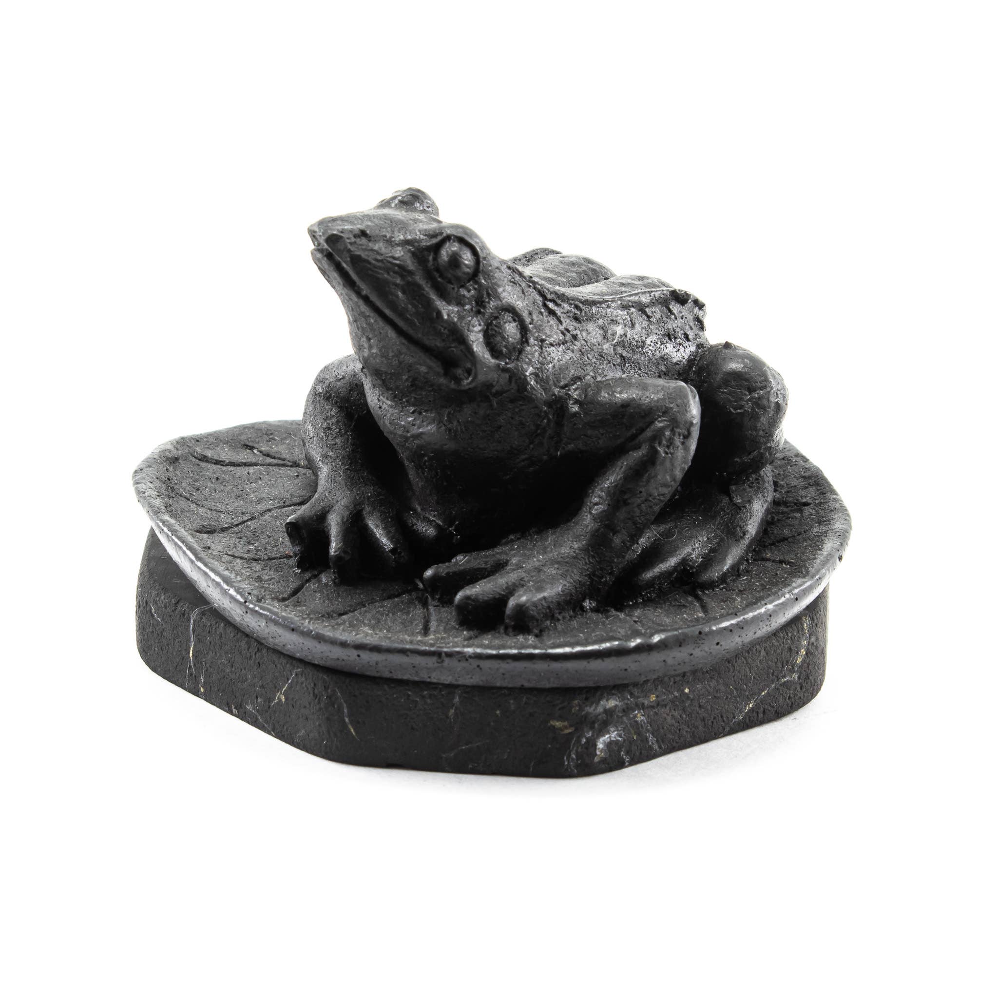 Quasar Gems USA - Wholesale Decorative Figurine - Shungite Figurine Frog on Leaf on Stand