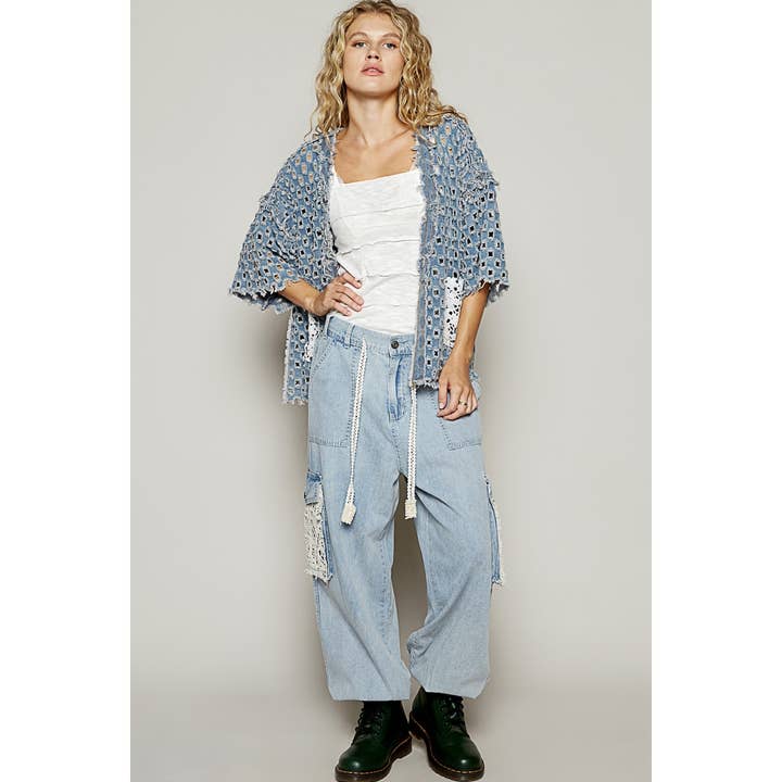 Pol Clothing - Wholesale Cardigan - Women's - Short sleeve open knitted woven open cardigan5