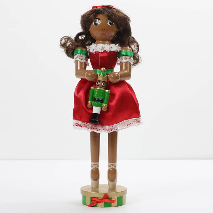 African American Clara Nutcracker in Red Satin 10 inch for wholesale by Nutcracker Ballet Gifts