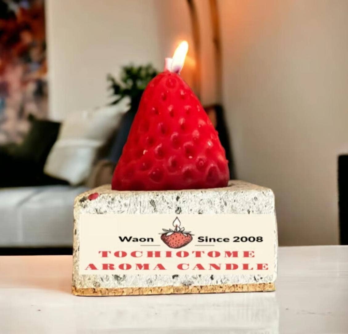 「FUNJI」In Japan - Wholesale Novelty Candle - Strawberry Soy Candle with Oya Stone Tray3