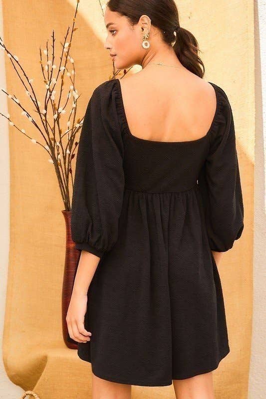 Main Strip - Wholesale Dress - Women's - PLUS SIZE Square Neck Jacquard Babydoll Dress