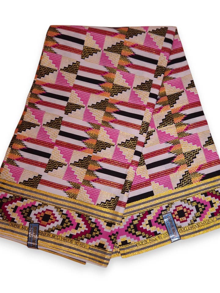 6 Yards - Afrikaanse printstof - Exclusieve Versierde Glittereffecten 100% katoen - GL-4050 Roze Goud Kente voor wholesale door AfricanFabs