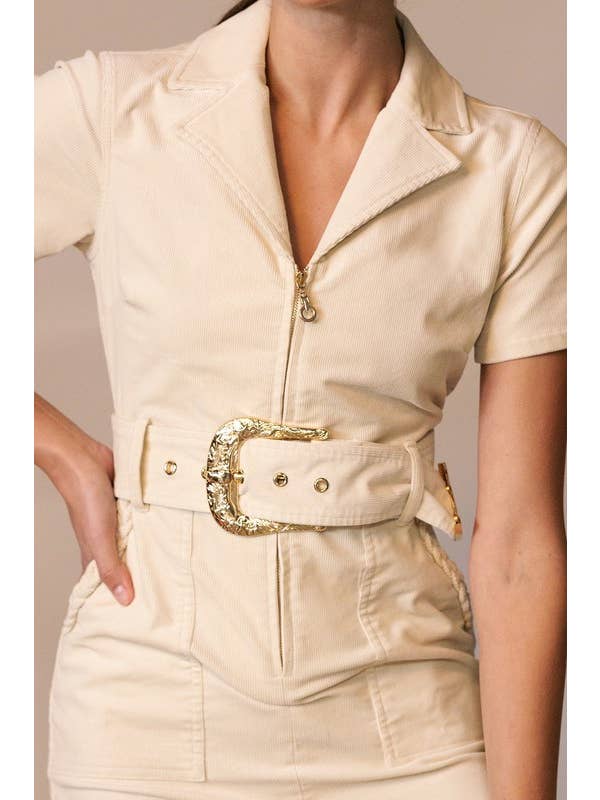 Endless Blu - Wholesale Dress - Women's - SHORT SLEEVE MINI DRESS WITH ZIPPER AND BELT