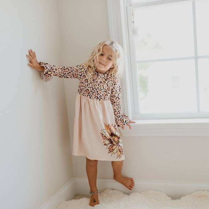 Adorable Sweetness - Wholesale Dress - Kids - Kids Claire Sunflower Leopard Print Twirl Dress
