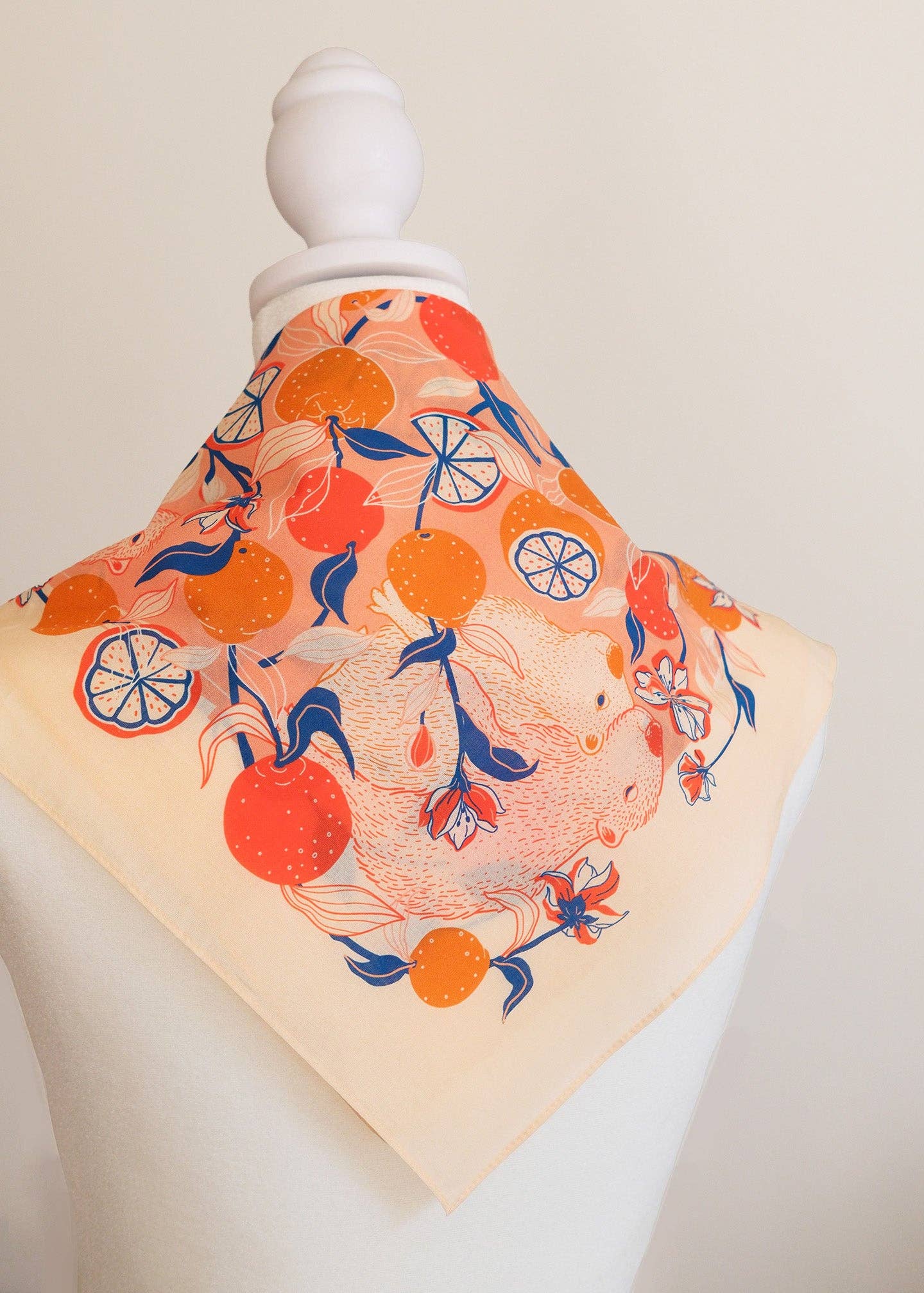 sol&mar art co. - Wholesale Bandana - Women's - Capybara Yuzu Art Bandana Scarf (Pink-Orange)2