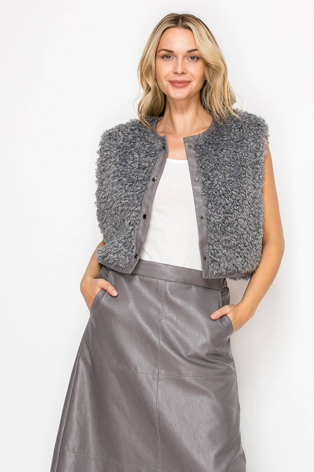 Joh Apparel - Wholesale Outerwear Vest - Women's - Jacquelina Sherpa Fur & Leather Vest1
