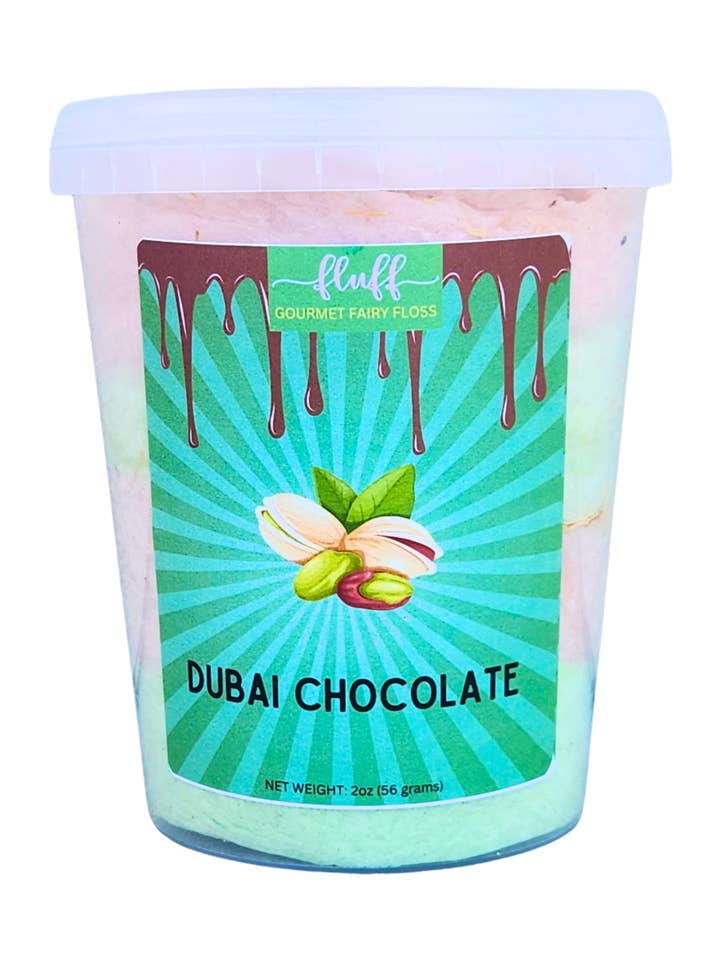 Dubai Chocolate Cotton Candy for wholesale by Fluff gourmet fairy floss