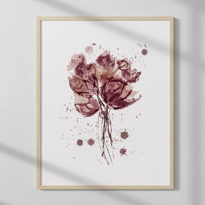 Wijnkunstprint | Roze en Pittige Bloemige Wijnschilderij voor wholesale door Elysia Myers Wine Art