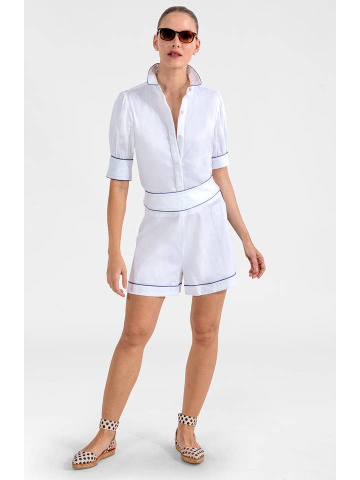 Gretchen Scott LLC - Wholesale Button Down Shirt - Women's - Pip Pip Piping Boyfriend shirt - Solid