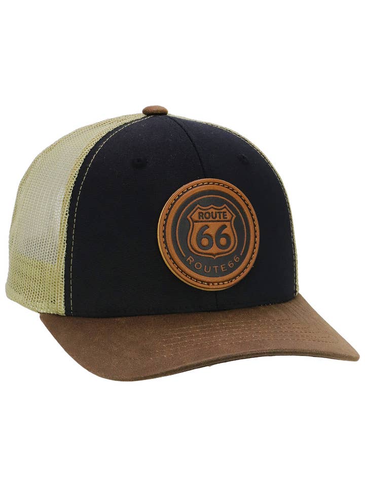 Gorra de Camionero de Lona Vegana de Cuero Aceitado Route 66 para venta al por mayor de Cap Zone